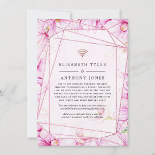 Faire-part Rose Gold et Fleurs Géométriques Rose pour Invité