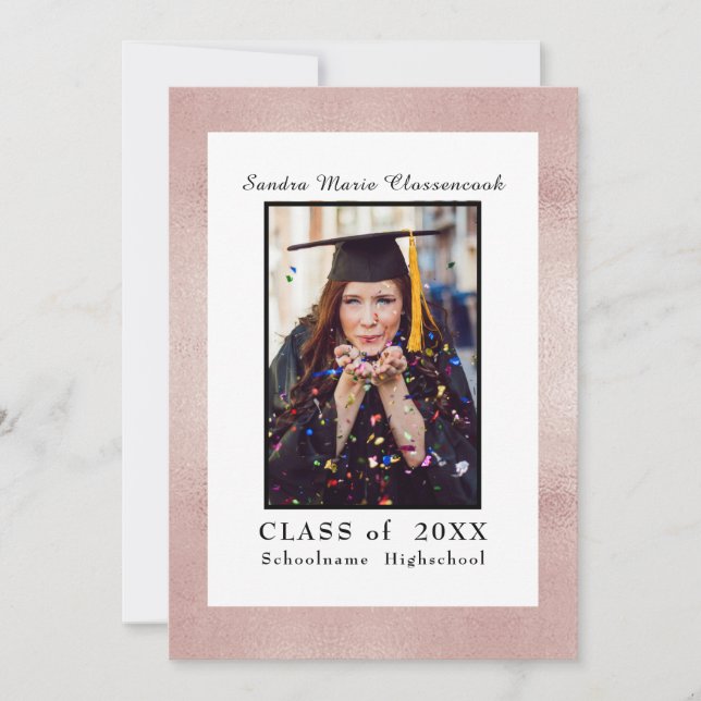 Faire-part Rose Gold Rose minimaliste Frame Graduation (Devant)