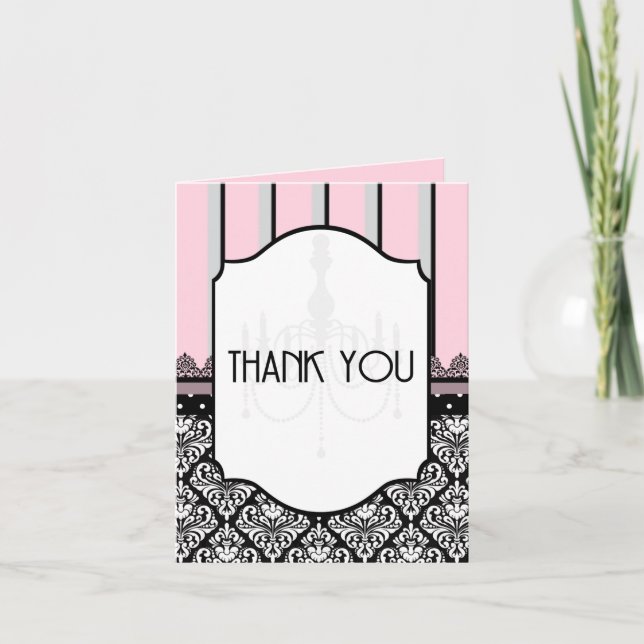 Faire-part Rose, gris, noir, damas, pois, rayure (Devant)