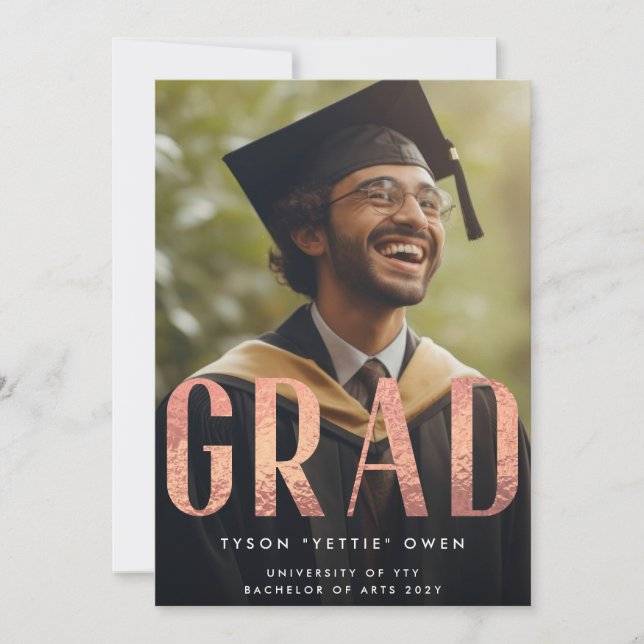 Faire-part Rose personnalisé Gold Foil Nick Nom GRAD Photo (Devant)