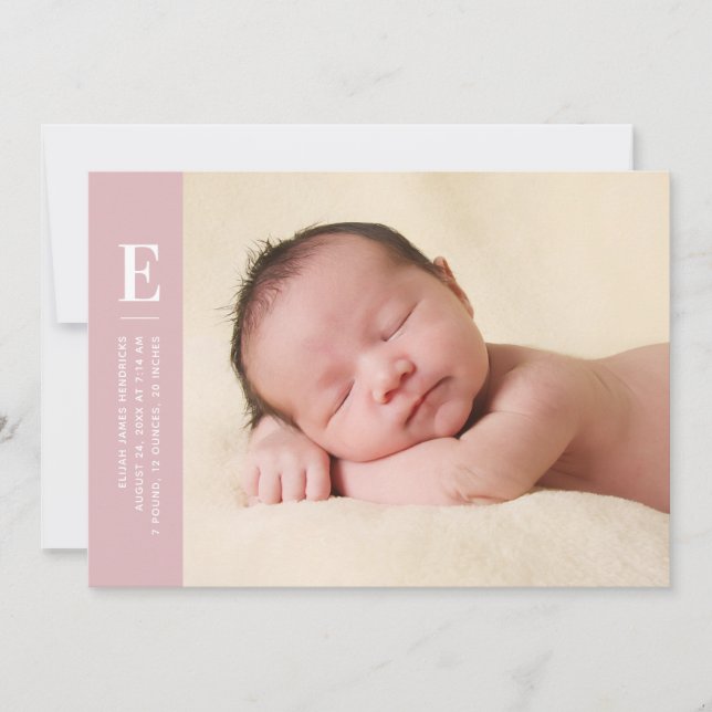 Faire-part Rose Simple Monogramme Filles Photo Naissance (Devant)