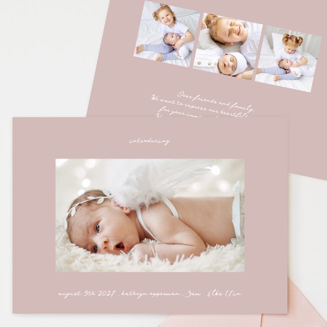 Faire-part rose taupe introduction photo fille naissance (Créateur téléchargé)