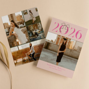Faire-part Rose Vert 2026 Coquette Nœud Photo Remise des dipl
