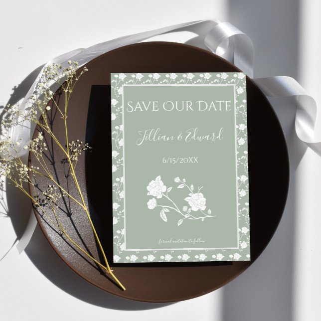 Faire-part Rose Vert Sage Enregistrer La Date Annonce (Sage Green Rose Save the Date)