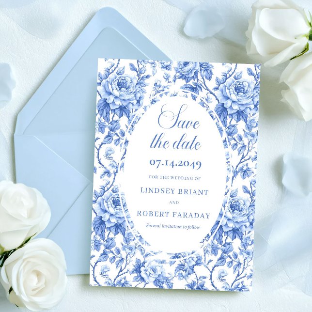 Faire-part Roses Bleues Poussiéreuses Classiques Enregistrer  (Classic Dusty Blue Roses Save the Date Wedding Card)