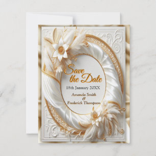 Faire-part Roses d'or blanc, soie de champagne et papillons