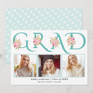 Faire-part Roses roses roses turquoises GRAD photo 2024 gradu