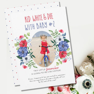 Faire-part Rouge Blanc et Bébé à Venir Numéro 2 Floral Grosse