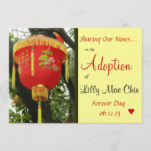 Faire-part rouge chinois d'adoption de lanterne