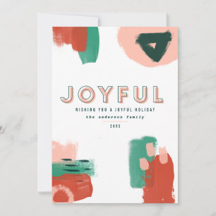 Faire-part Rouge graphique abstrait moderne, rose + joyeux