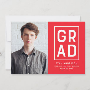 Faire-part Rouge   Moderne Grad Block Photo Graduation