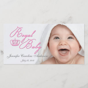 Faire-part Royal Baby Rose avec couronne