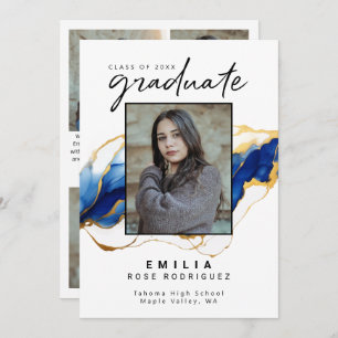 Faire-part Royal Bleu Jaune Or Encre d'alcool élégant Grad