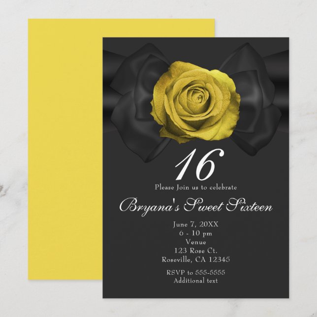 Faire-part Ruban Noir & Rose Jaune TOUTES COULEURS (Devant / Derrière)