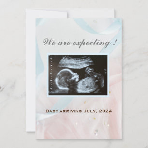 Faire-part Rubans rose et bleu avec échographie de bébé