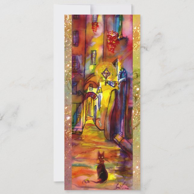 Faire-part RUELLE MÉDIÉVALE À FLORENCE LA NUIT,rouge jaune (Devant)