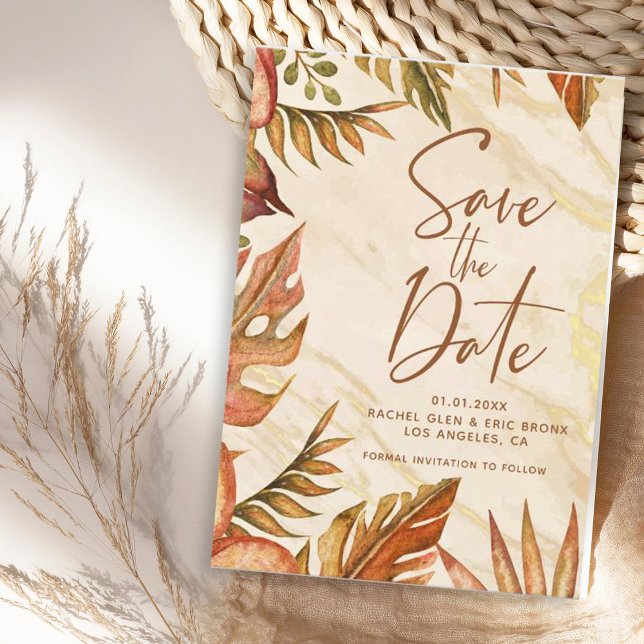 Faire-part Rustic Autumn Botanical Marble Enregistrer la cart (Créateur téléchargé)