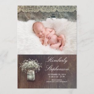 Faire-part Rustic Baby's Breath Mason Jar Baby Birth Photo