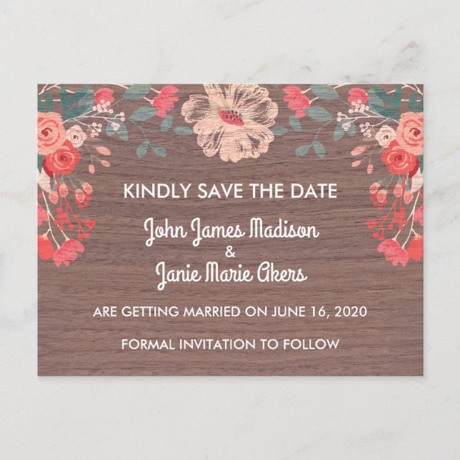 Faire-part Rustic Blossom Enregistrer la carte postale Date (Devant)