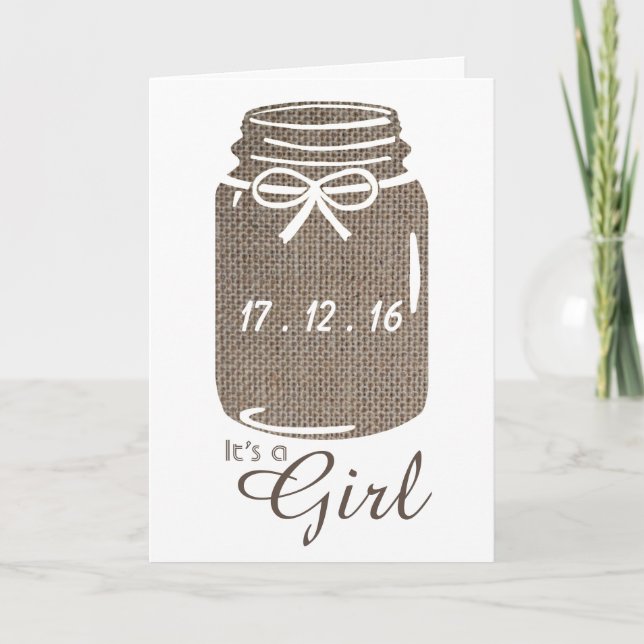 Faire-part Rustic Burlap Mason Jar Nouveau bébé fille Faire-p (Devant)