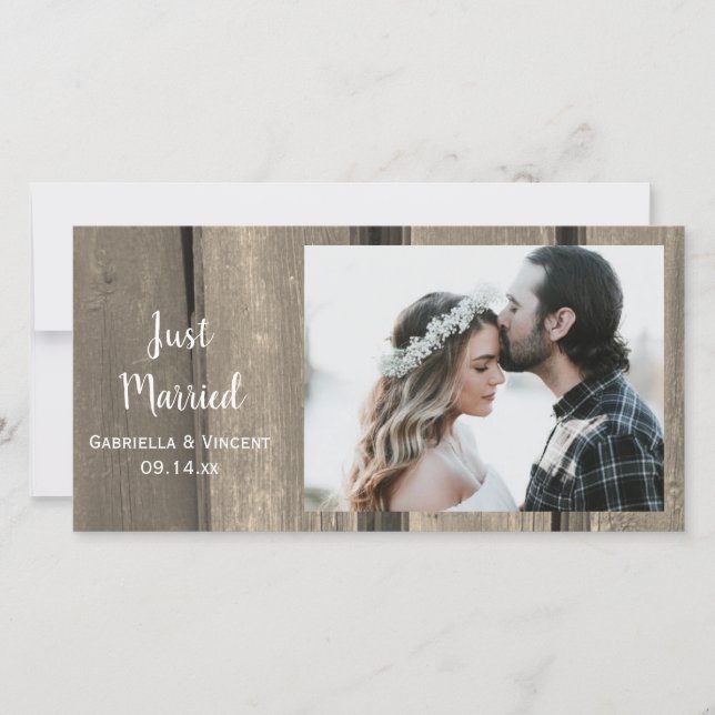 Faire-part Rustic Country Grange Mariage En Bois Juste Marié (Devant)