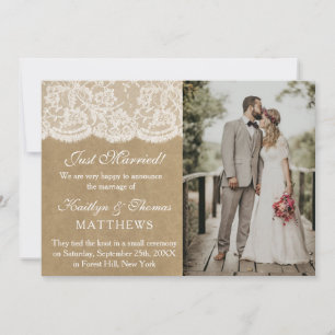 Faire-part Rustic Kraft & White Lace Mariage photo mariage