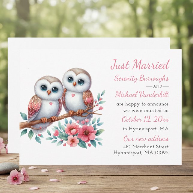 Faire-part Rustic Owl Couple Boho Just Married Wedding (Créateur téléchargé)