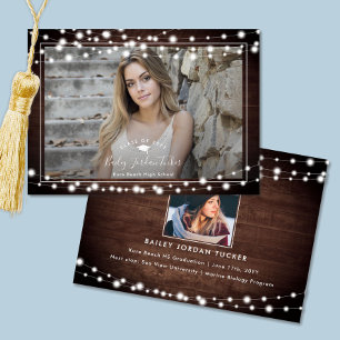 Faire-part Rustic String Lights Grad Casquette Photo Grad Dip