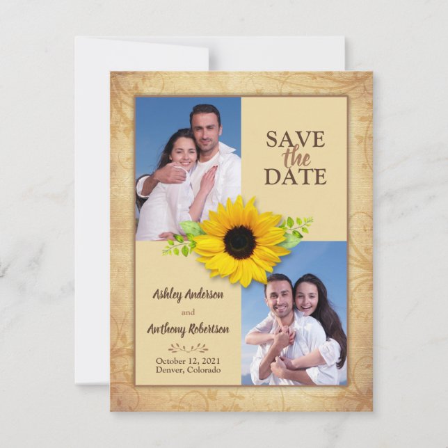 Faire-part Rustic Sunflower Photo Enregistrer la date Annonce (Devant)