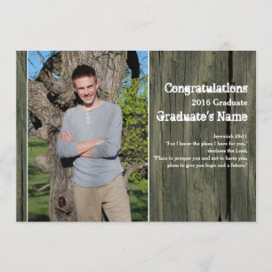Faire-part Rustic Wood Four Photo Scripture Graduation