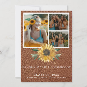 Faire-part Rustique 4 Photo Collage Tournesol graduation Anno