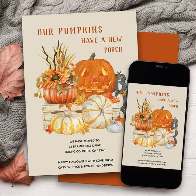 Faire-part Rustique Citrouilles Agritourisme Nouveau Porc Dém (Fun halloween themed moving announcement to let your friends know your pumpkins have a new porch!)
