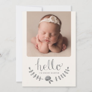 Faire-part Rustique Floral Rose Simple Collage Baby Annonces