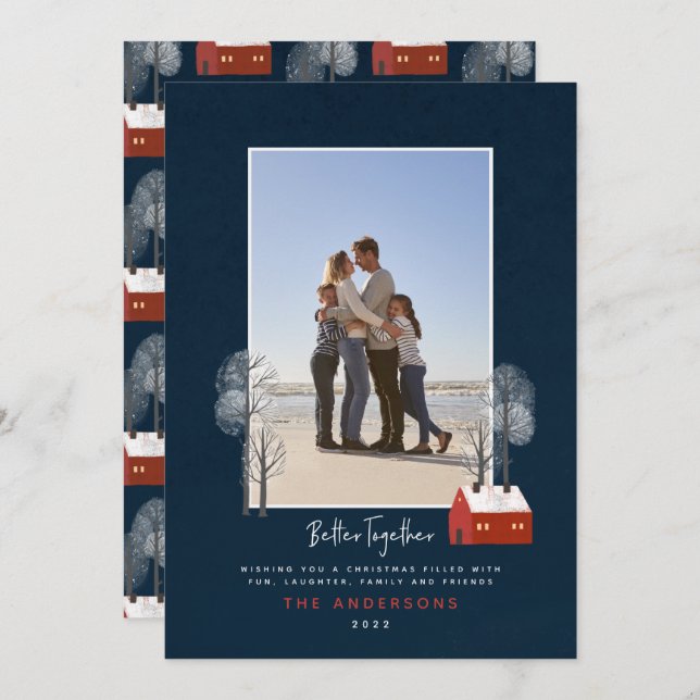 Faire-part Rustique marine rouge scandi traditionnel photo No (Devant / Derrière)