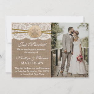 Faire-part Sable rustique Dollar Plage Mariage Photo Mariage