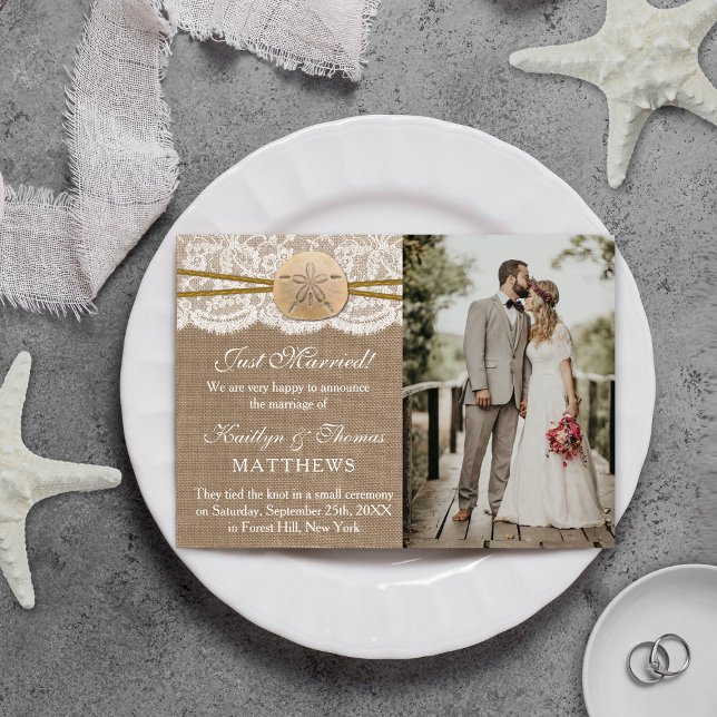 Faire-part Sable rustique Dollar Plage Mariage Photo Mariage (Créateur téléchargé)