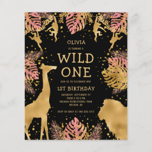 Faire-part Safari Rose Noir pour le 1er Anniversai