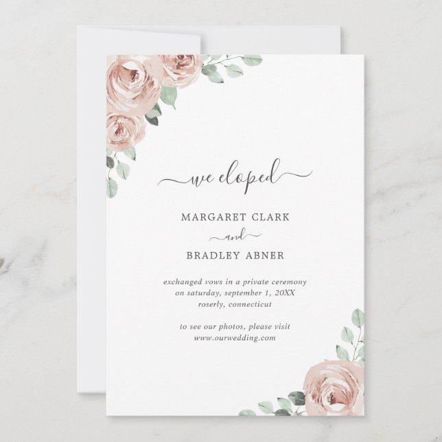 Faire-part Sage Green Dusty Rose rose floral Elopement (Devant)