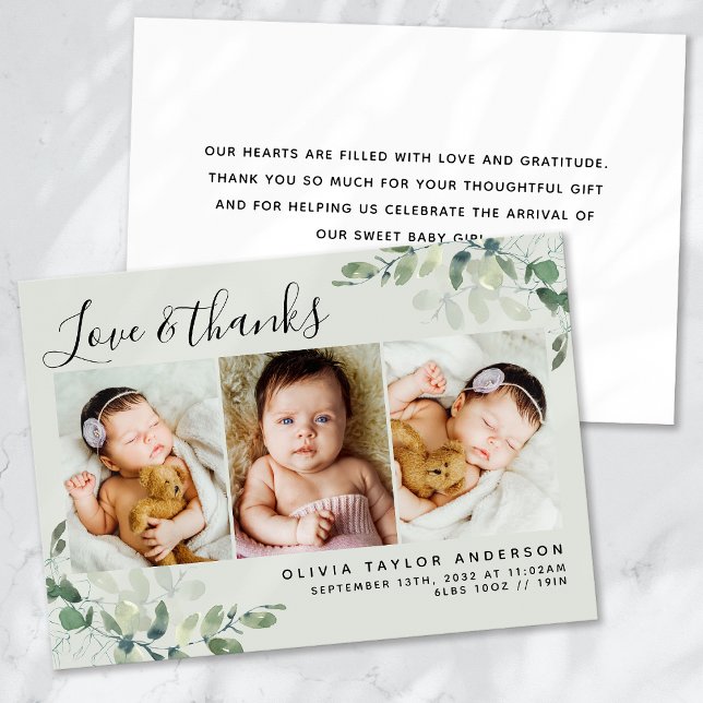 Faire-part Sage Green Eucalyptus Baby Photo (Créateur téléchargé)