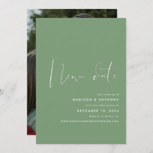 Faire-part Sage Green Minimaliste Photo Nouveau Date Mariage
