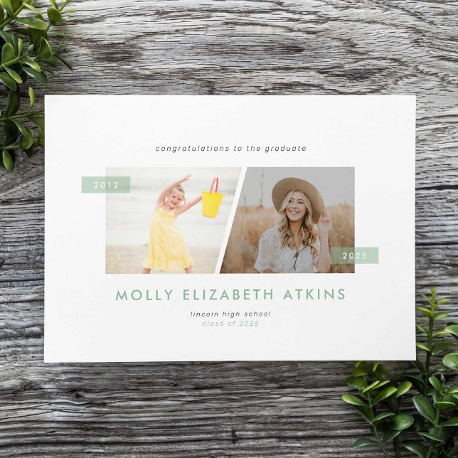 Faire-part Sage then and Now Two Photo Graduation (Créateur téléchargé)