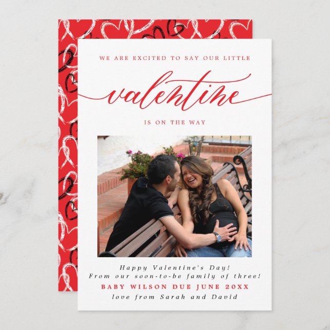 Faire-part Saint Valentin Nouvelle bébé photo Grossesse (Devant / Derrière)