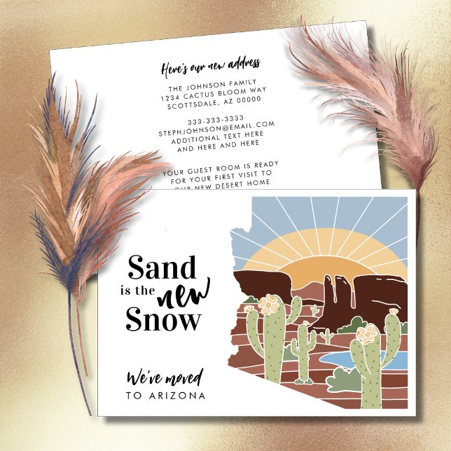 Faire-part Sand est la nouvelle Snow Arizona nouvelle adresse (Sand is the New Snow We Moved to Arizona New Address Card Announcement)