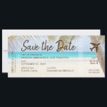 Faire-part Sandy Beach Boarding Pass Ticket Save Date Card<br><div class="desc">Sandy beach boarding pass plane ticket destination wedding save the date card with a palm tree view of the ocean. Airplane with heart and text colors are editable in the advanced designer (click "customize further").</div>