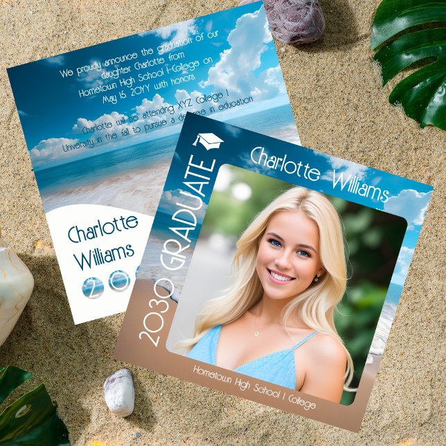 Faire-part Sandy Beach Waves Graduate 2 - Diplôme photo (Sandy Beach Waves Unique Graduate 2 Photo Graduation Square Announcement)