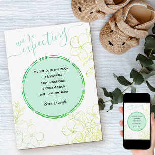 Faire-part S'Attendaient à une ligne verte dessinée Fleurs Gr