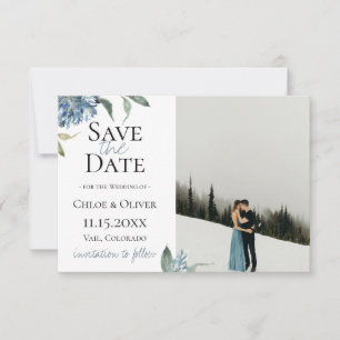 Faire-part Sauvegarde de date de photo botanique bleu poussié