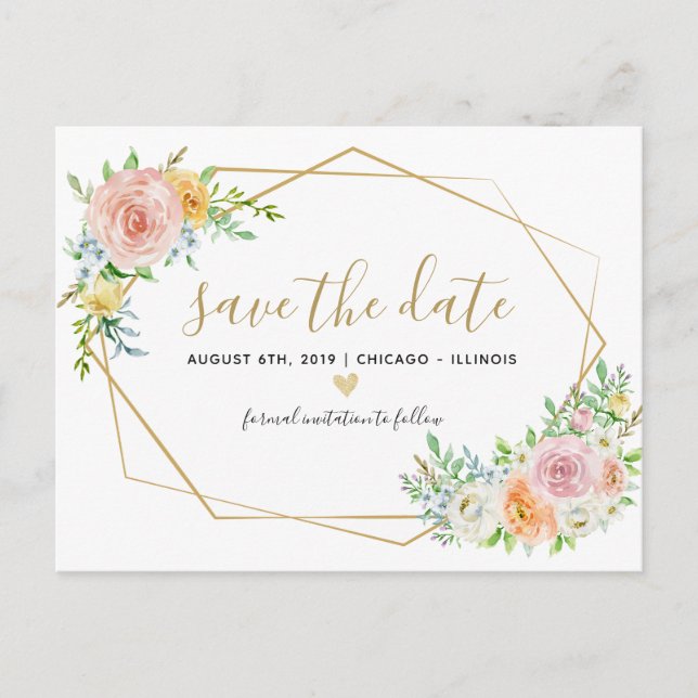 Faire-part Sauvez la carte postale florale de rose (Devant)