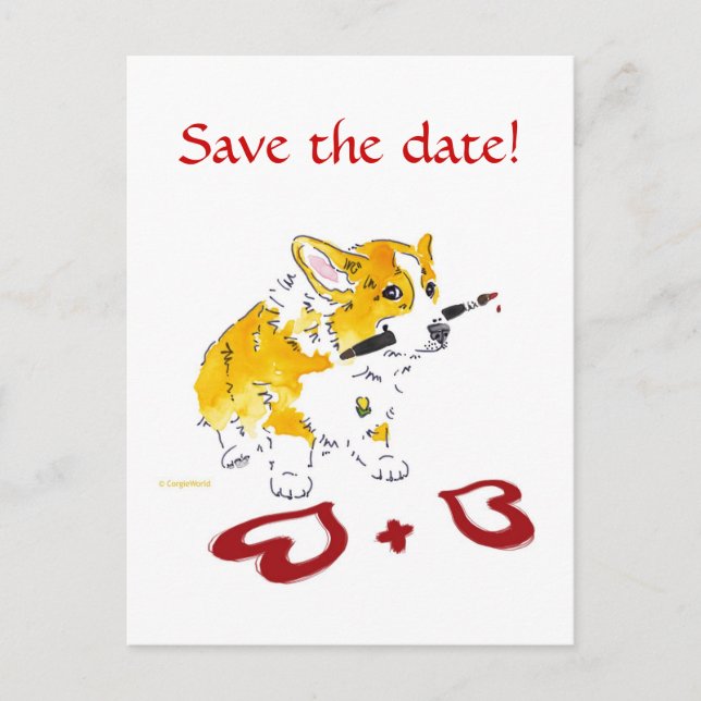 Faire-part Save the date! Carte postale Corgi (Devant)