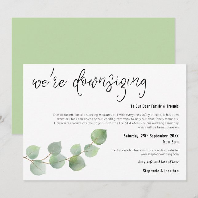 Faire-part Scénario de réduction de mariage Élégant Eucalyptu (Devant / Derrière)